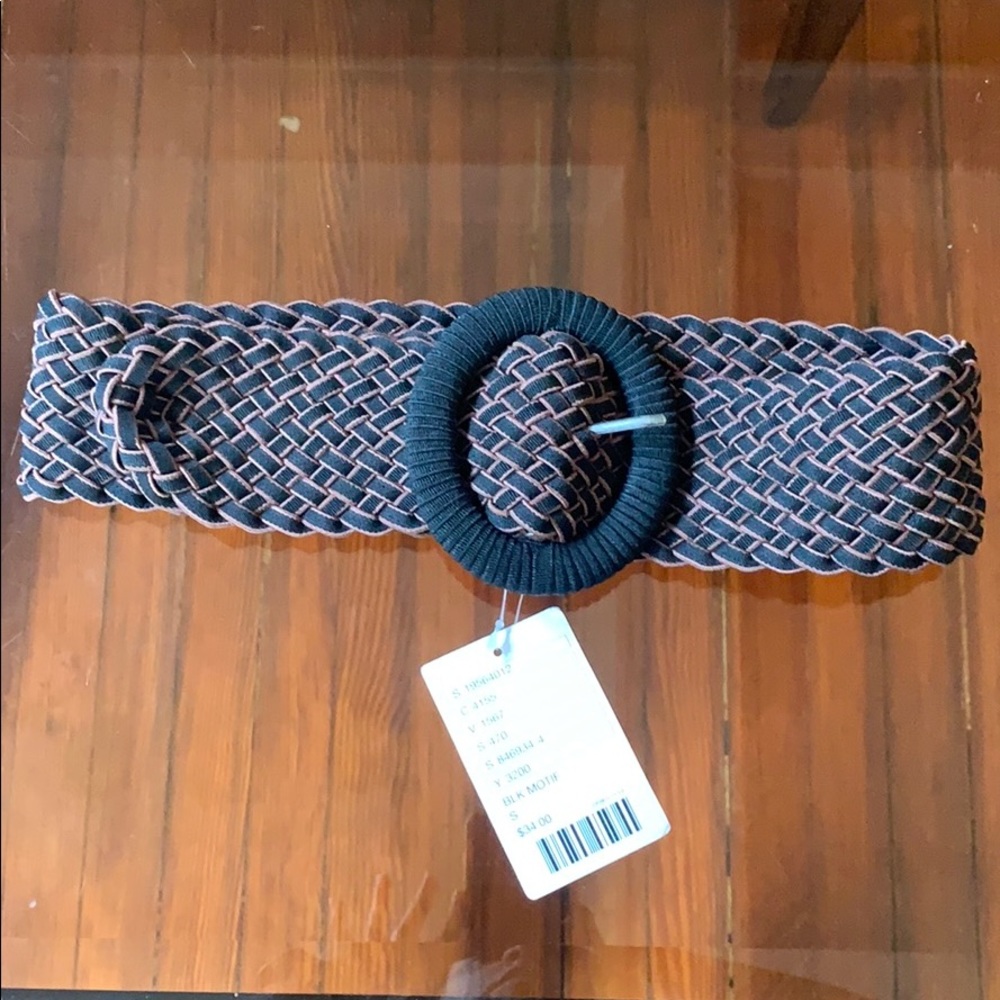 Anthropologie Black Brown Elastic Belt size S